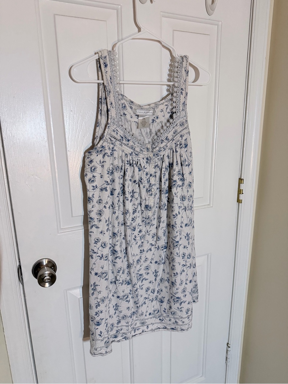 Earth Angels Blue Floral Cotton Sleeveless Nightdress - Picture 2 of 5